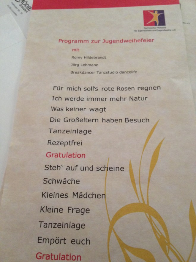 Programm zur Jugendweihe